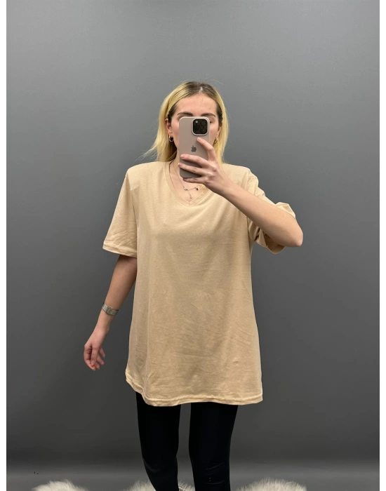 Krem V Yaka Basic Tshirt