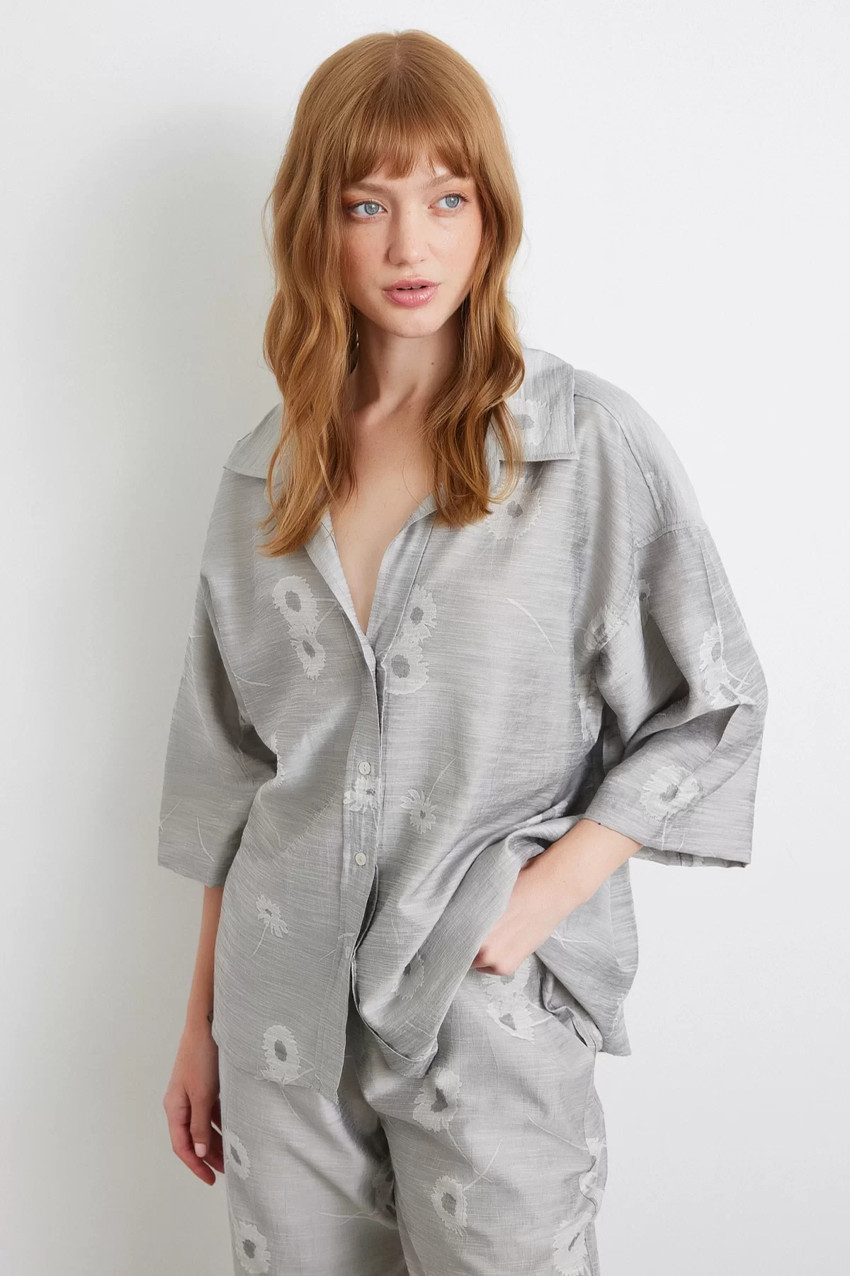 Fakir Kol Oversize Gömlek - Gri