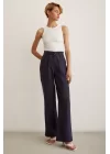 High-Waisted Wide-Leg Pants - Navy Blue