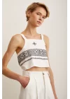 Back-Tied Embroidered Crop Top - White