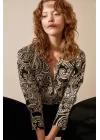 Patterned Satin Shirt - Black Floral Pattern