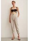 Button-Front Striped Pants - Striped Ecru