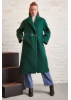 Пальто из букле с карманами - Зеленое