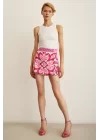 Patterned Satin Shorts Skirt - Fuchsia