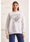 Bisiklet Yaka Baskılı Sweatshirt - Kar Melanj