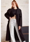 Kemerli Kaşe Kaban - Siyah
