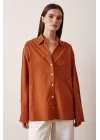 Блуза из льна с одним карманом - Оранжевая