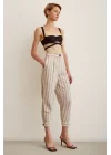 Button-Front Striped Pants - Striped Ecru