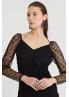 Мини-платье с флоковыми полосками - Черное