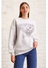 Bisiklet Yaka Baskılı Sweatshirt - Kar Melanj