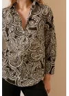 Patterned Satin Shirt - Black Floral Pattern