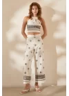 Embroidered High-Waisted Linen Pants - White