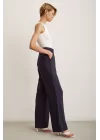 High-Waisted Wide-Leg Pants - Navy Blue