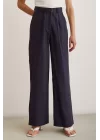 High-Waisted Wide-Leg Pants - Navy Blue