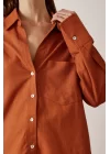 Single-Pocket Oversized Linen Blouse - Orange