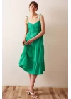 Sırtı Büzgülü Askılı Elbise - Yeşil