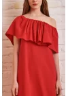 Açık Yaka Maxi Elbise - Kırmızı