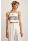 Back-Tied Embroidered Crop Top - White