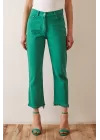 Paçası Püsküllü Denim Jean - Yeşil
