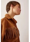 Куртка с деталями бахромы и украшениями - Светло-коричневая