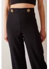 Düğme Detaylı Salaş Pantolon - Siyah