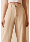 Paçası Katlamalı Gabardin Pantolon - Bej
