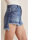 Brushed Denim Shorts Skirt - Blue