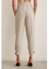 Button-Front Striped Pants - Striped Ecru