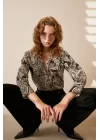 Patterned Satin Shirt - Black Floral Pattern