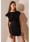 Biker Collar Padded Sleeveless Top - Black