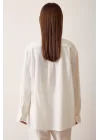 Tek Cepli Oversize Keten Gömlek - Beyaz