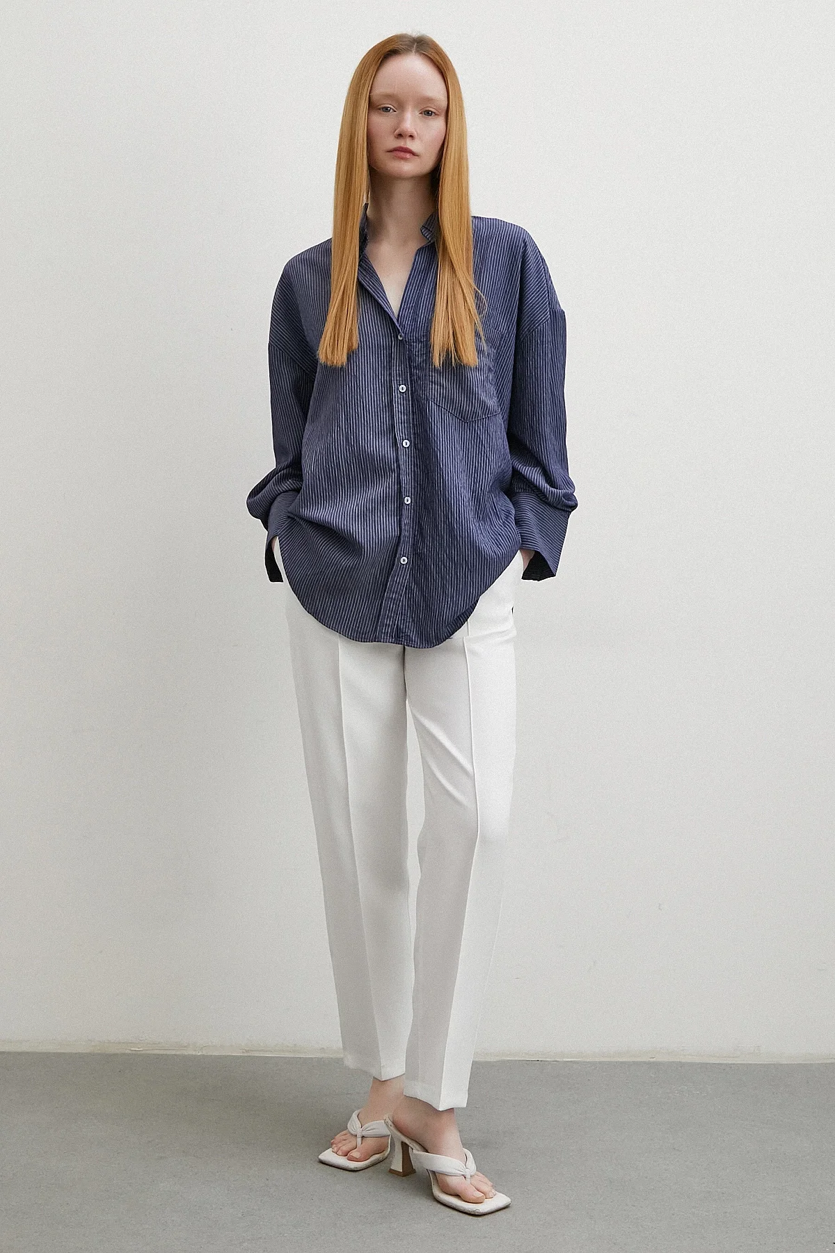 القميص المخطط بجيوب - أزرق كحلي