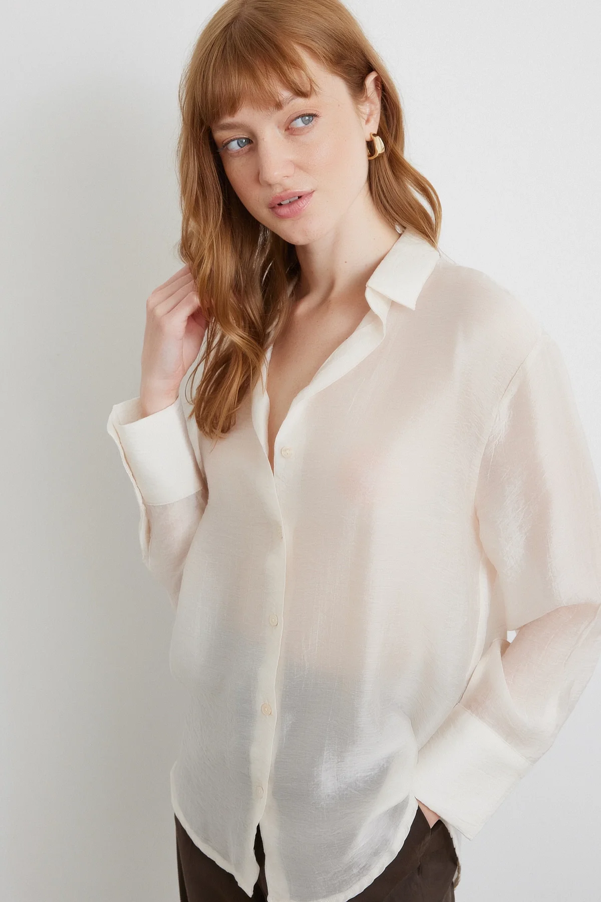 İnce Modal Gömlek - Ekru
