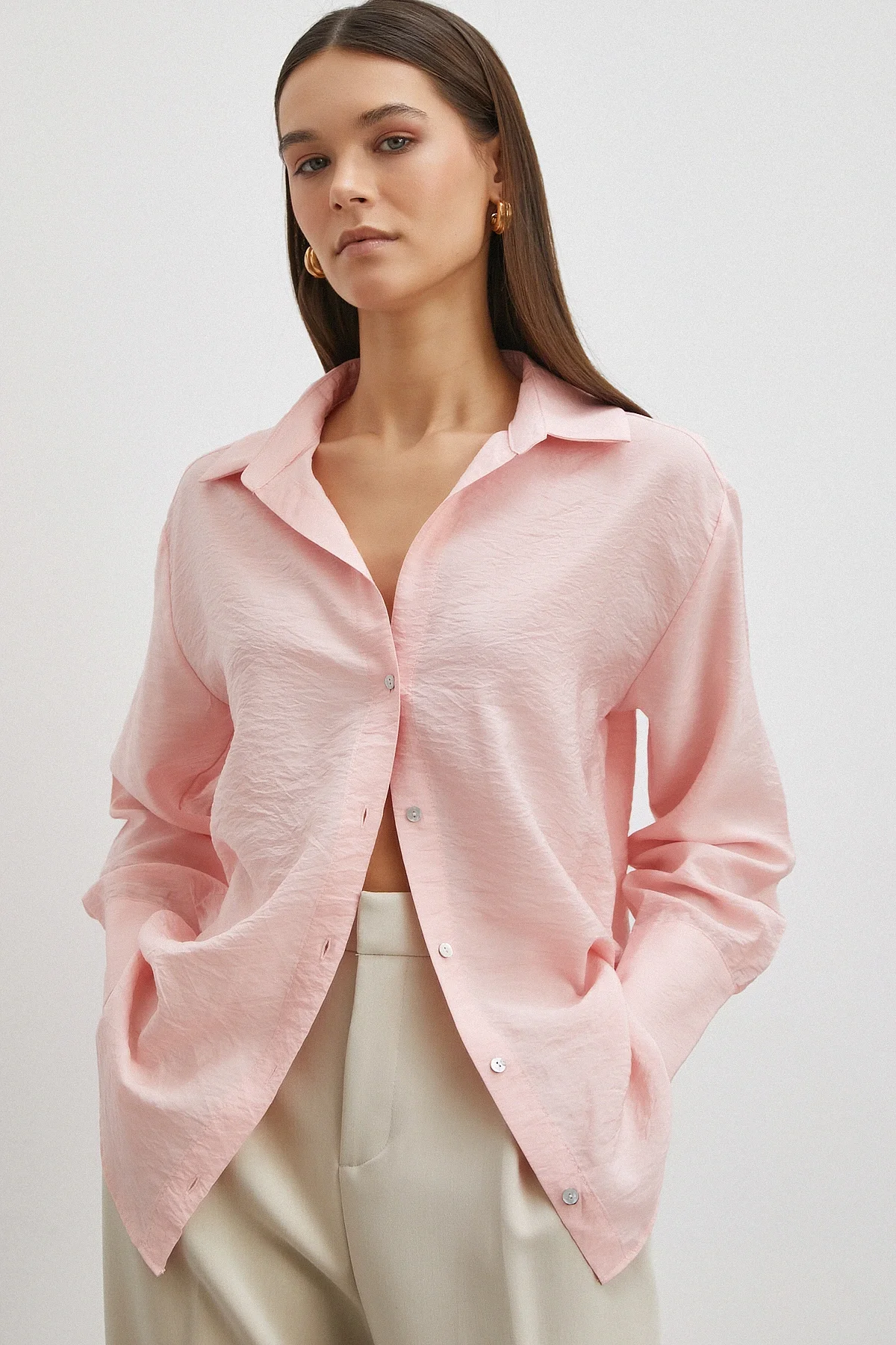 Viskon Pamuk Gömlek - Pembe