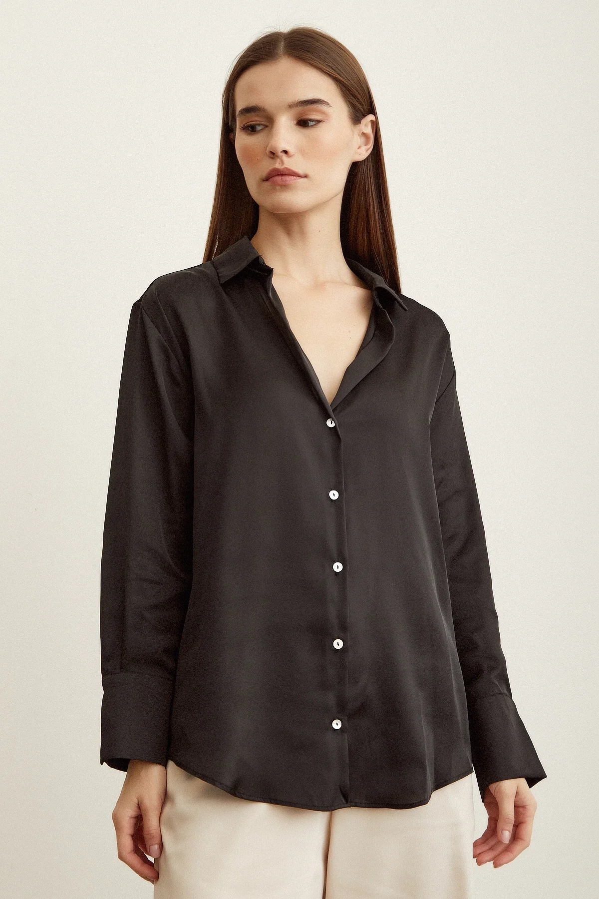 Basic Saten Gömlek - Siyah