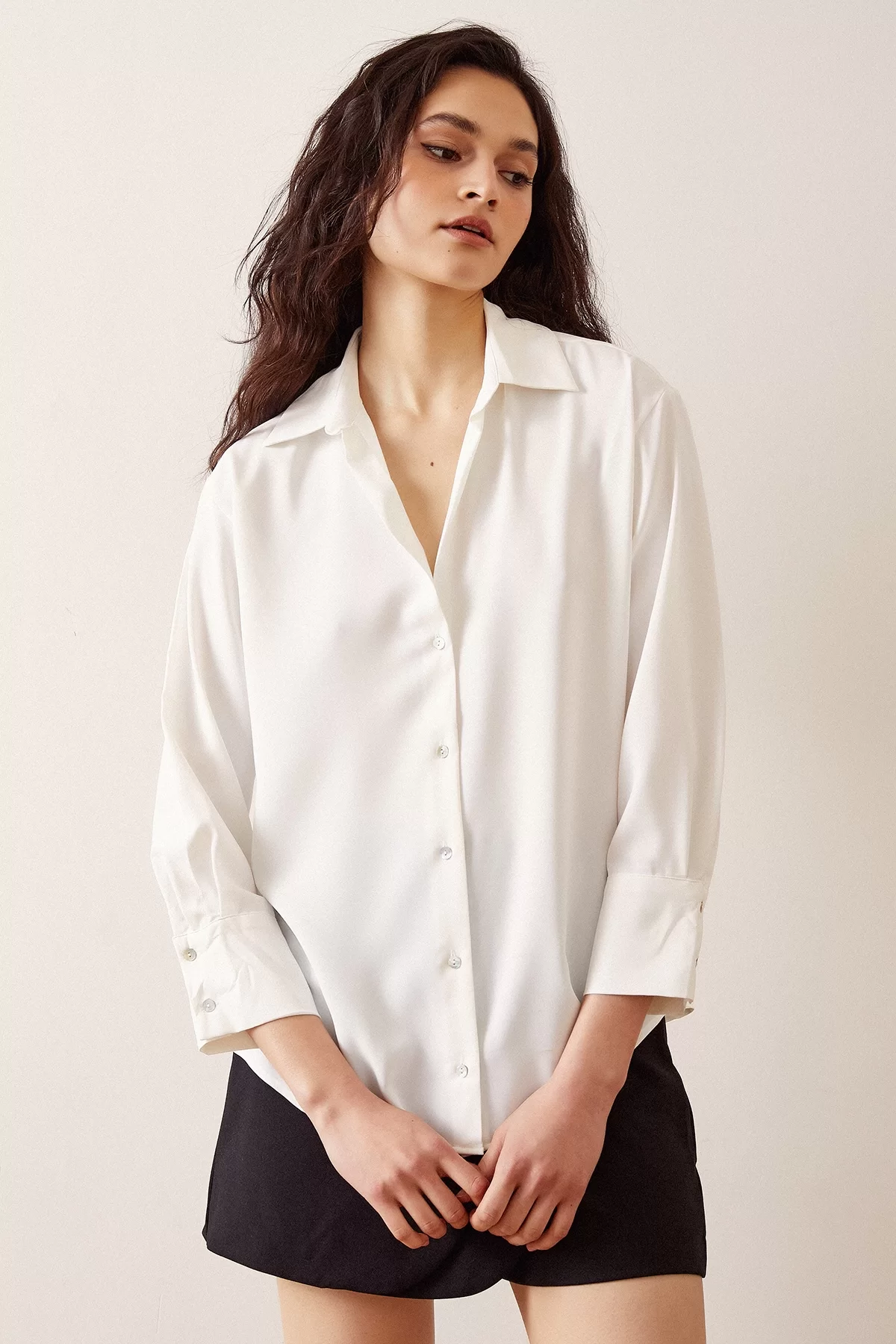 V-Neck Satin Blouse - White
