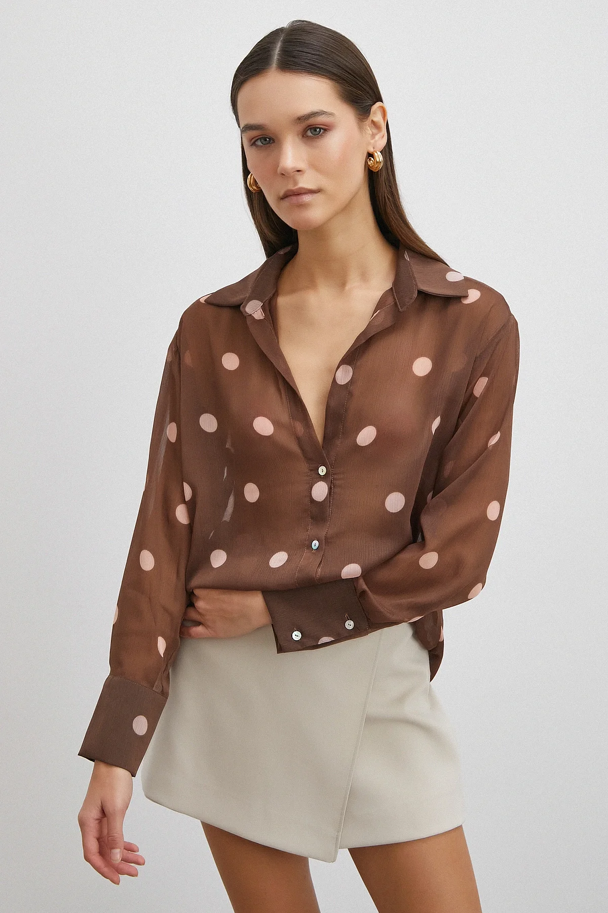 Desenli Yoryo Gömlek - Kahve
