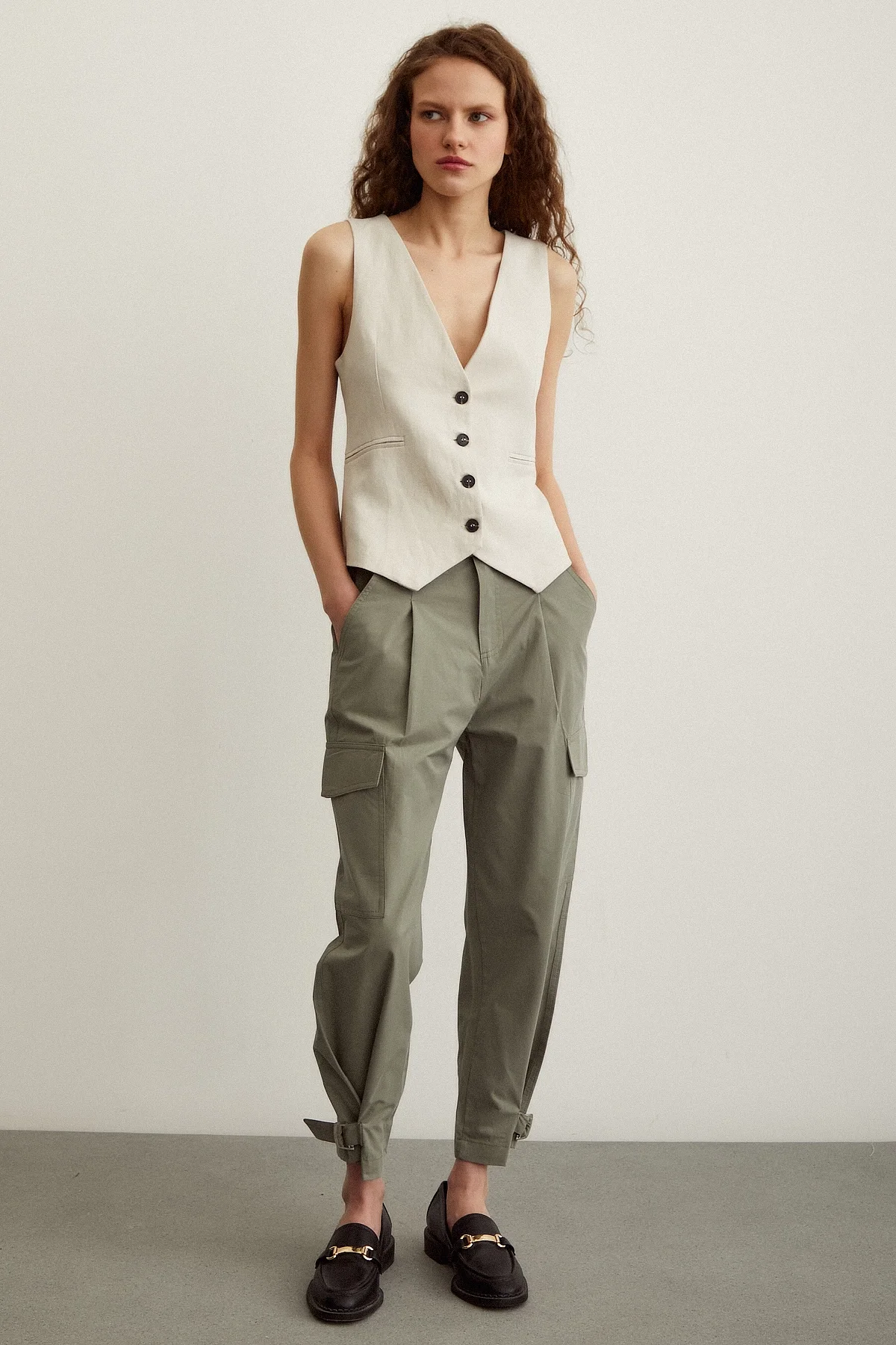 Kargo Cep Çizgili Pantolon - Haki