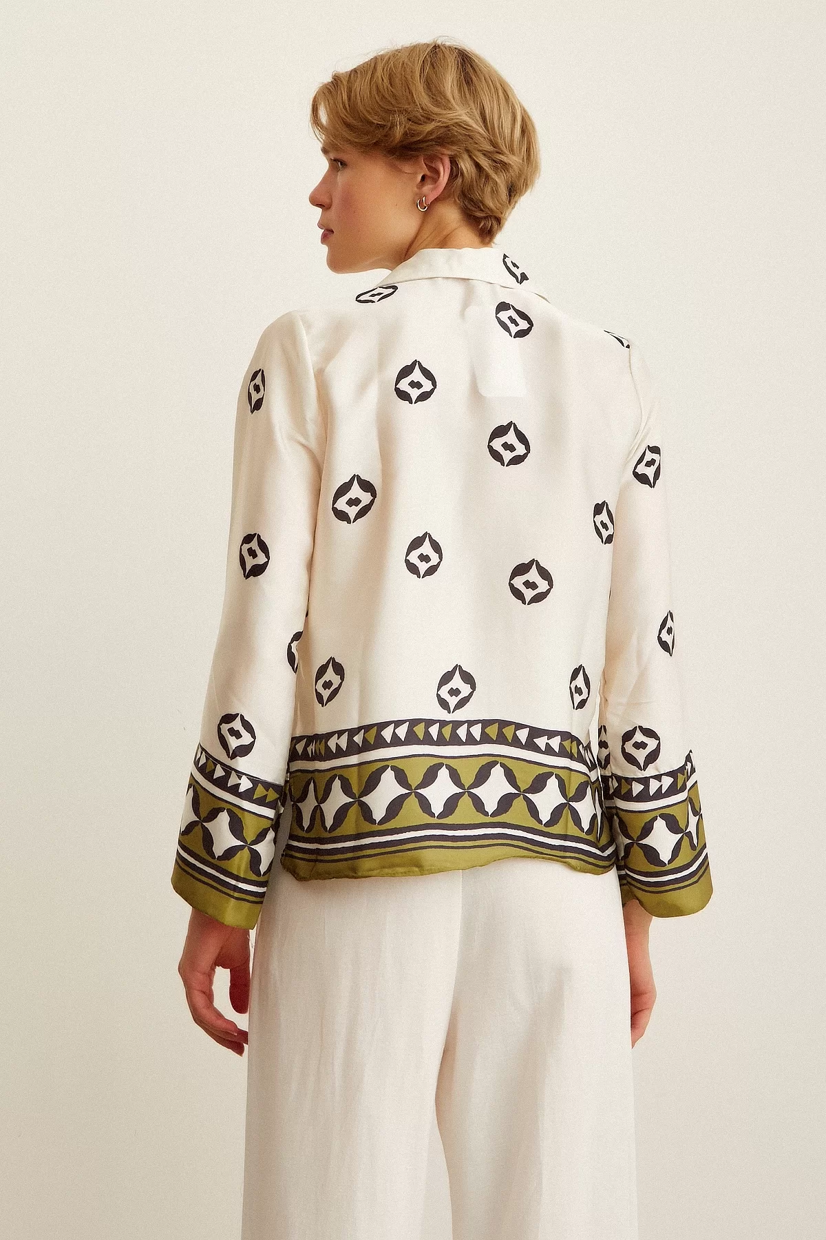 Patterned Satin Shirt - Ecru