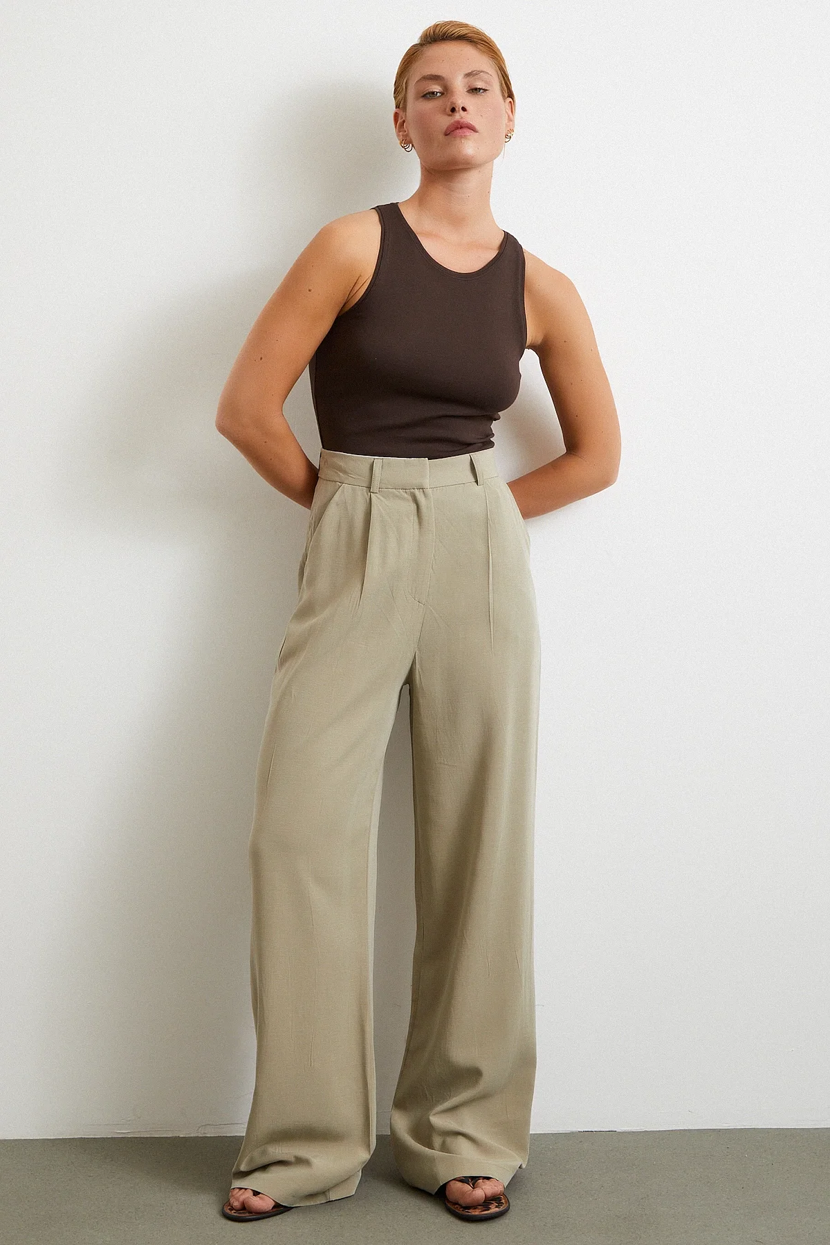 Linen Palazzo Pants - Gray