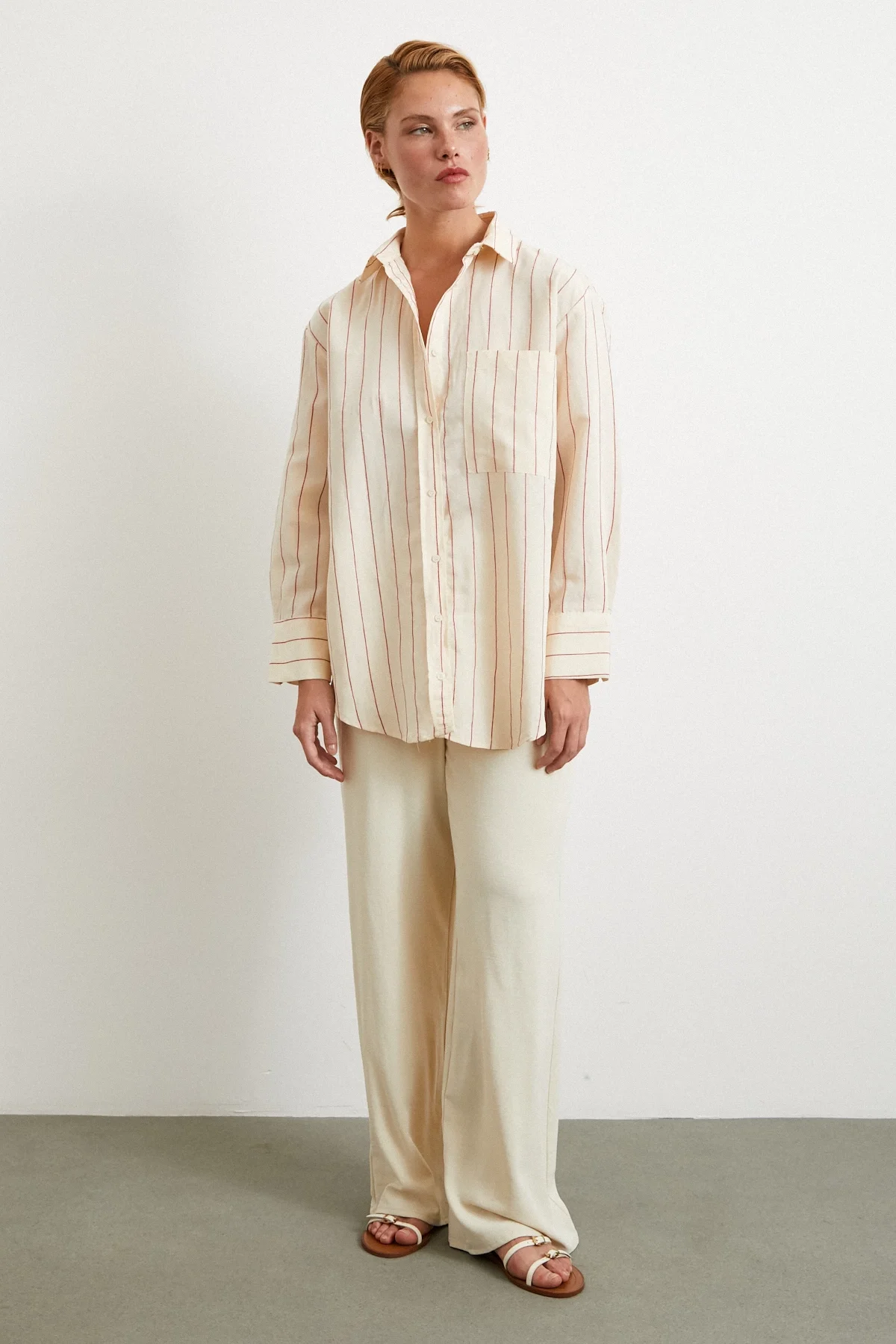 Contrast Striped Modal Shirt - Fuchsia