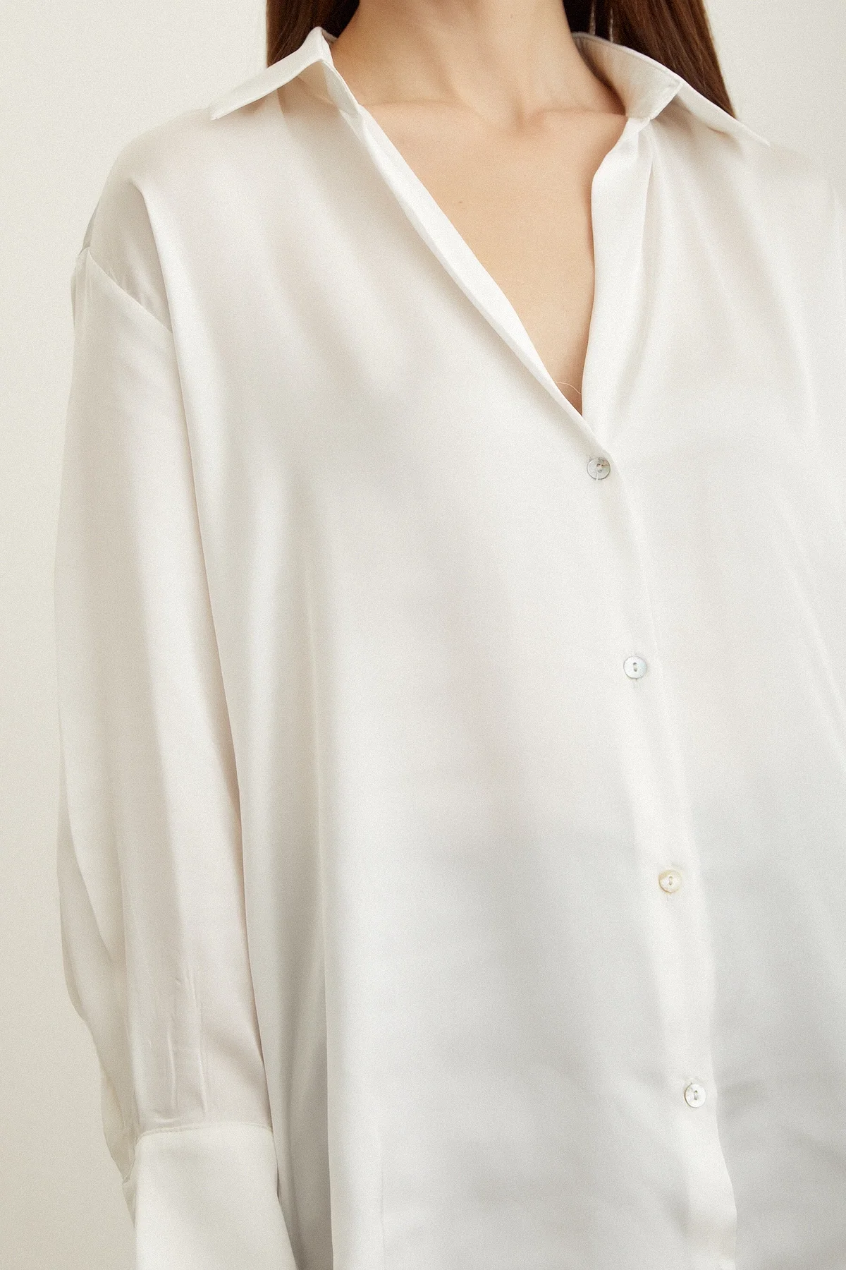 Basic Saten Gömlek - Kırık Beyaz