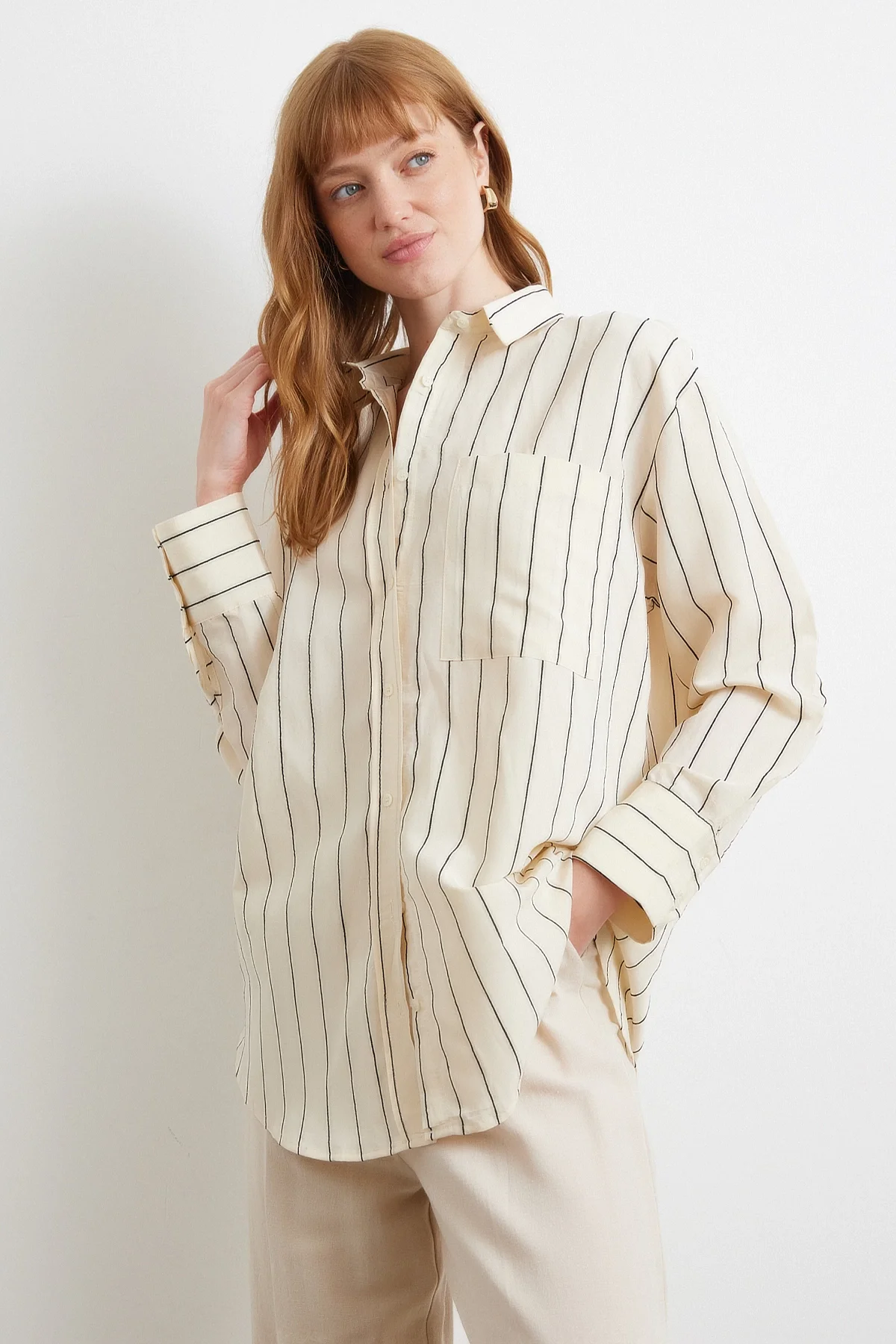 Contrast Striped Modal Shirt - Black
