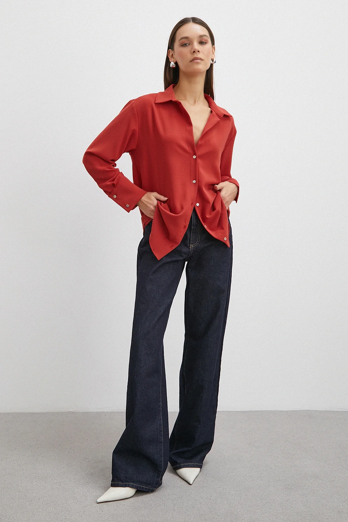 Basic Polyester Gömlek - Kiremit