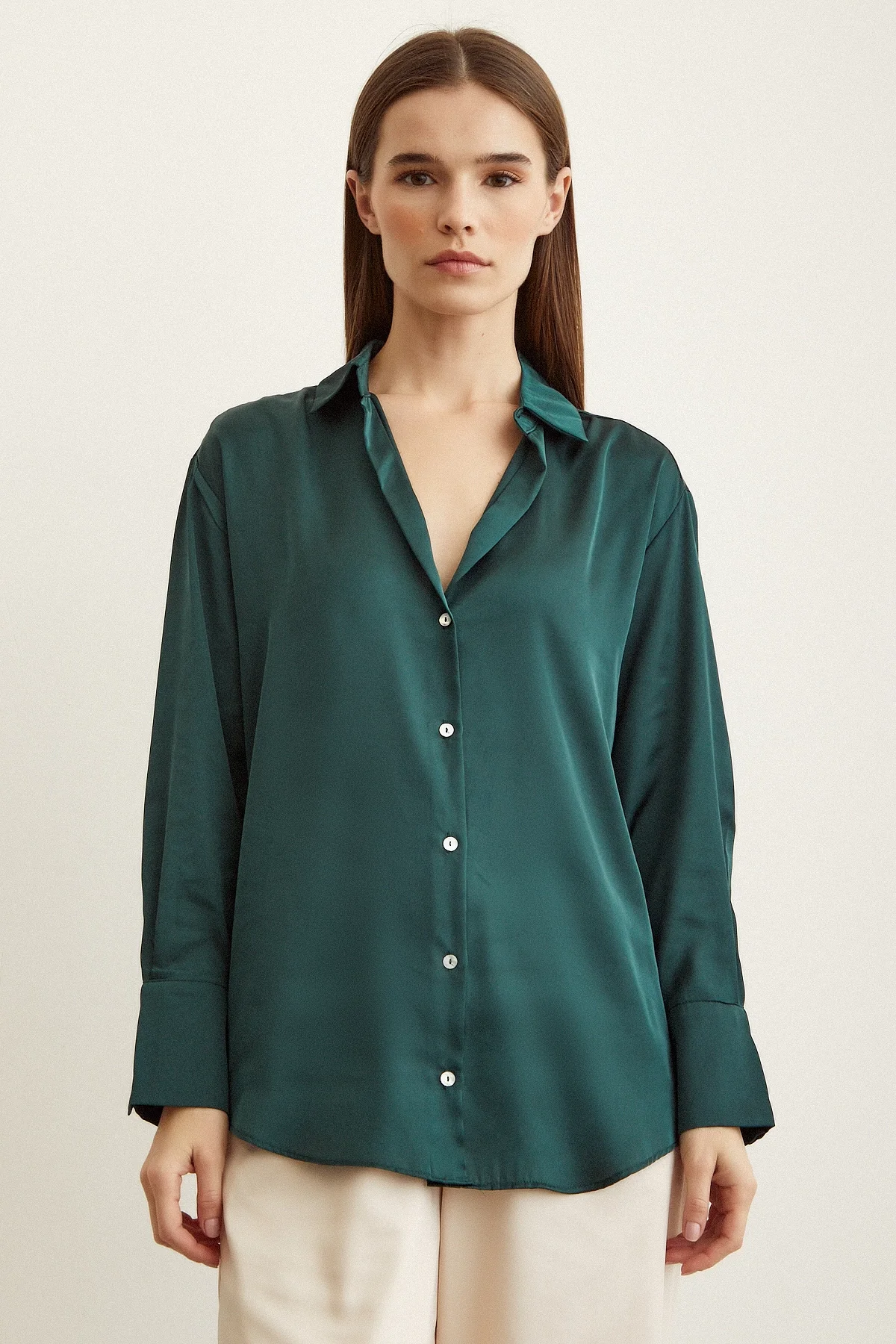 Basic Satin Shirt - Dark Green