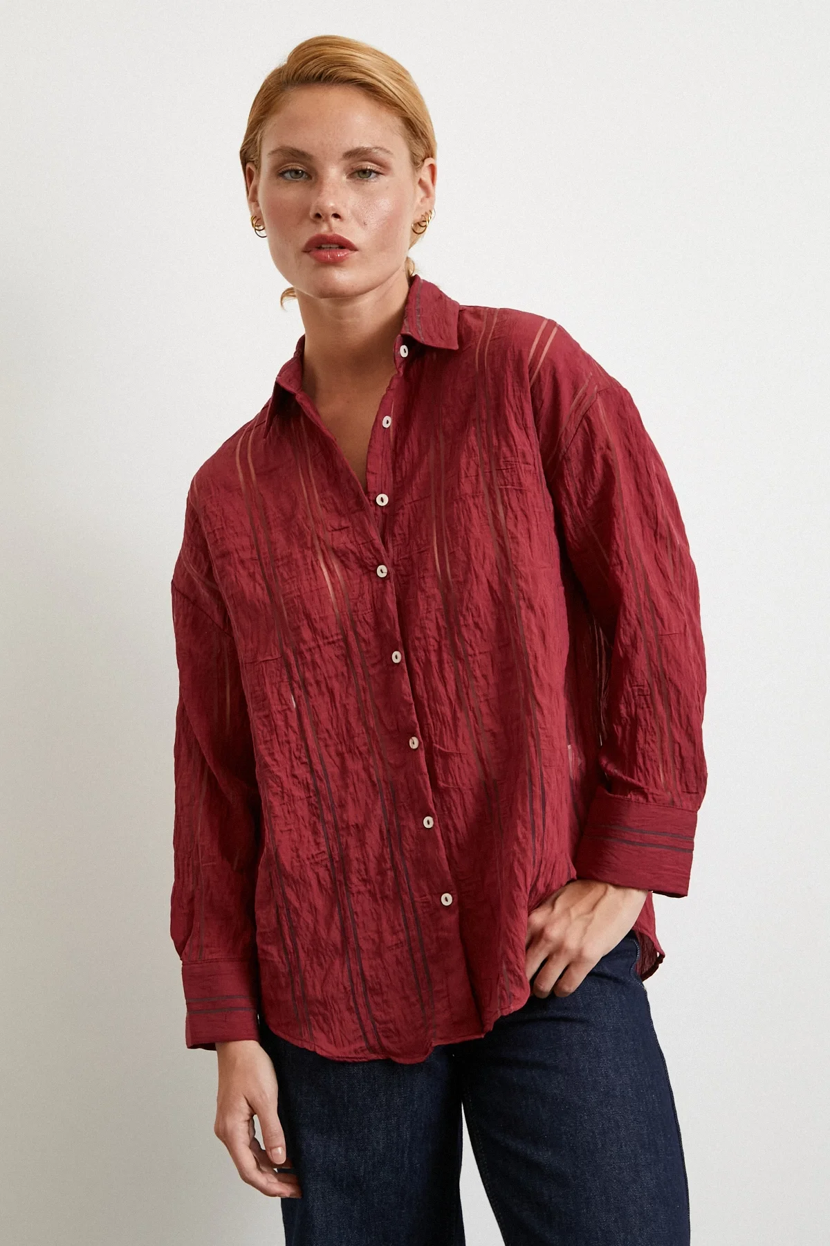 قميص مخطط من الأورجانزا - برغندي