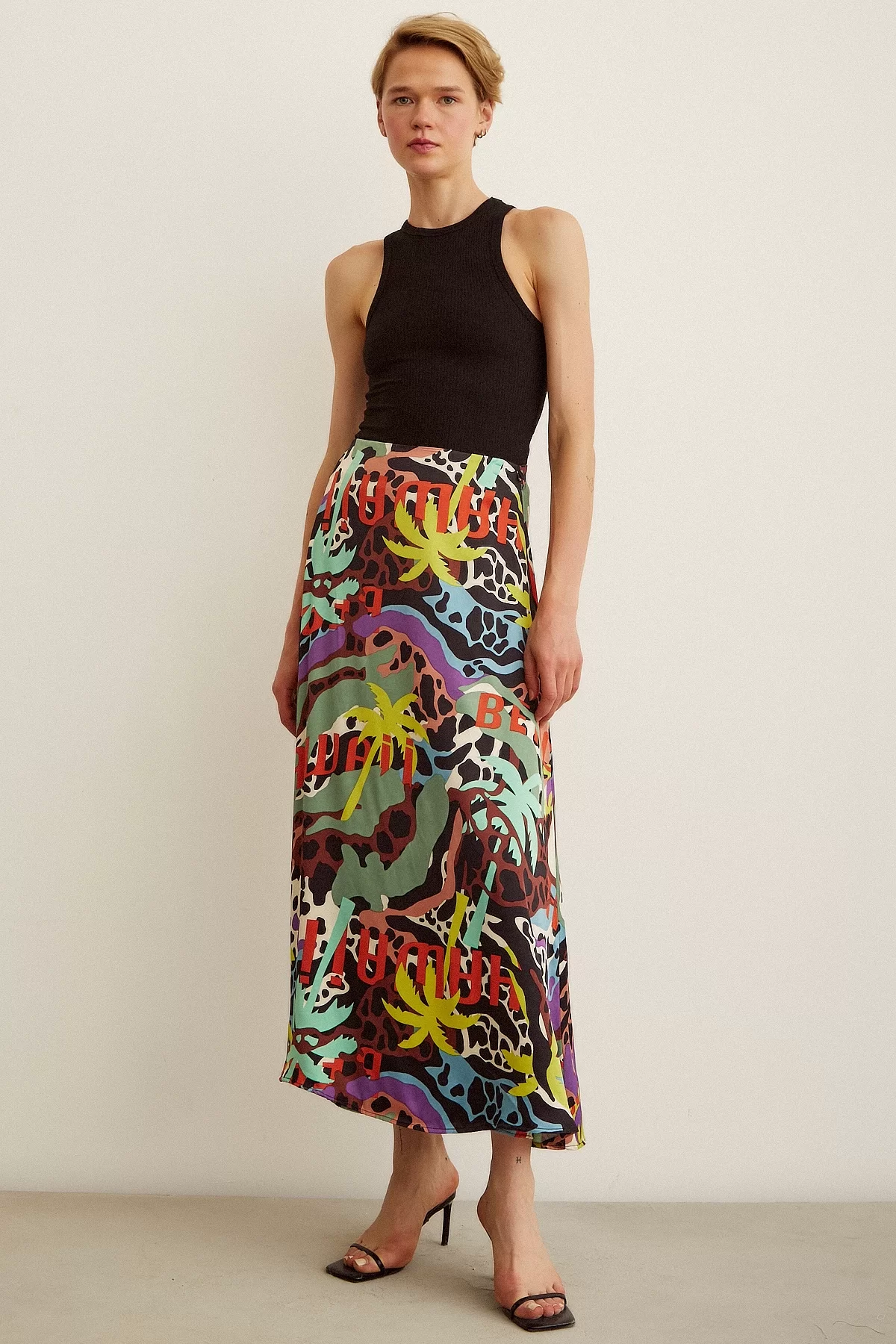 Patterned Slit Long Skirt - MULTICOLOR