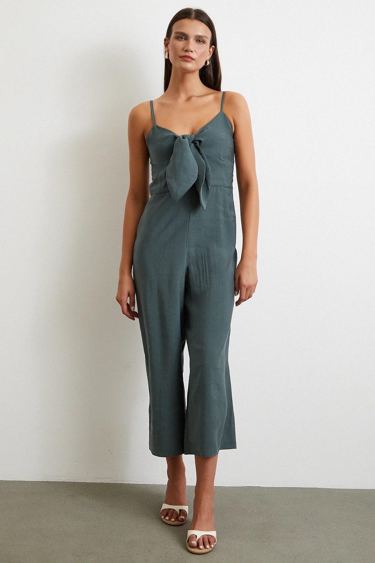 Fiyonklu Askılı Tulum - Yeşil