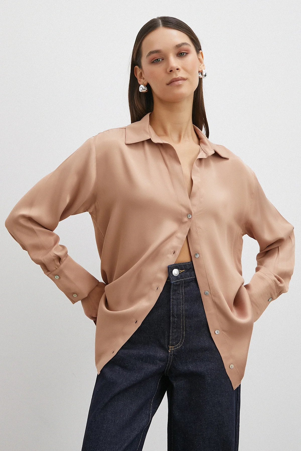 Viskon Saten Gömlek - Somon