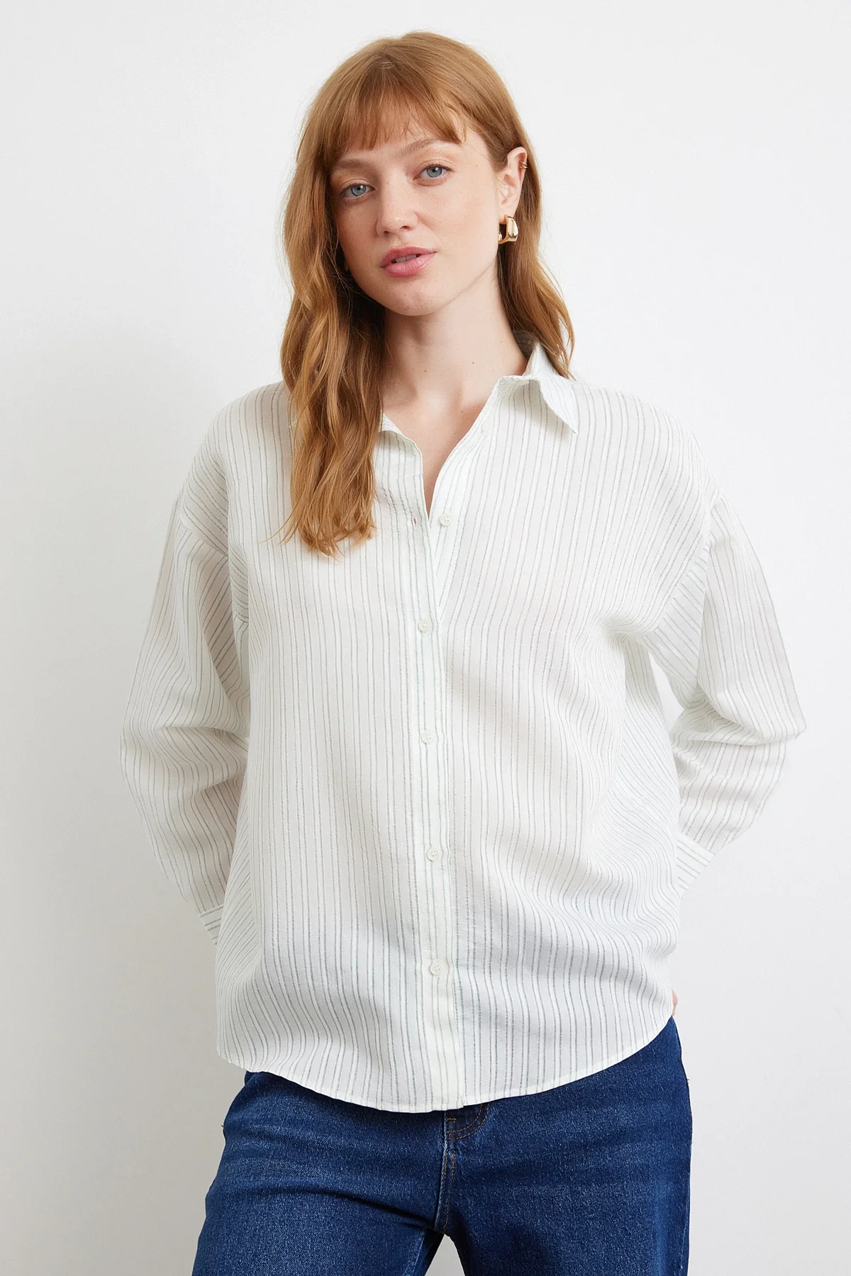 Simetrik Çizgili Gömlek - Mint